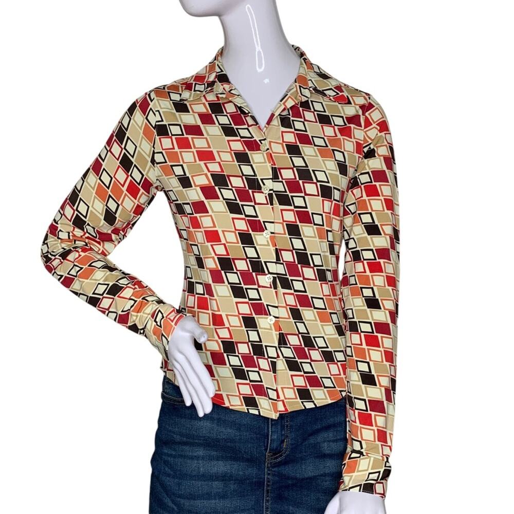 The Limited Stretch Y2K Collard Shirt Long Sleeve Multicolor Size S